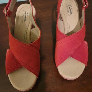 Clarks Giselle Cove Red Rouge Platform Sandles Size 8.5